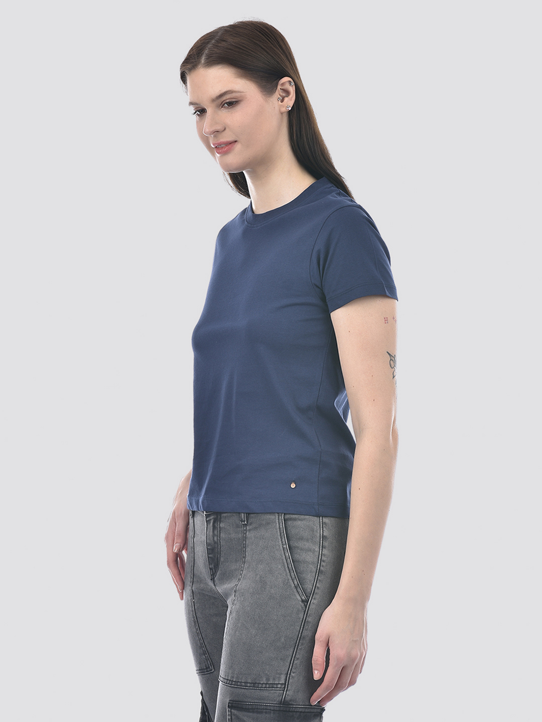 Numero Uno Women Solid Blue Cotton T-Shirt